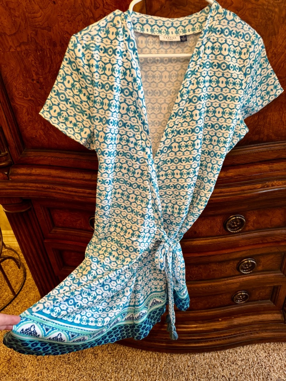 Cabana Life Teal and White Printed Romper - Picture 2 of 6